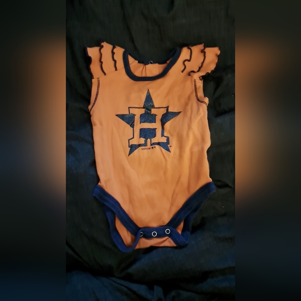 Houston Astros, MLB, ruffle sleeve onesie,  baby girl 0-3 months